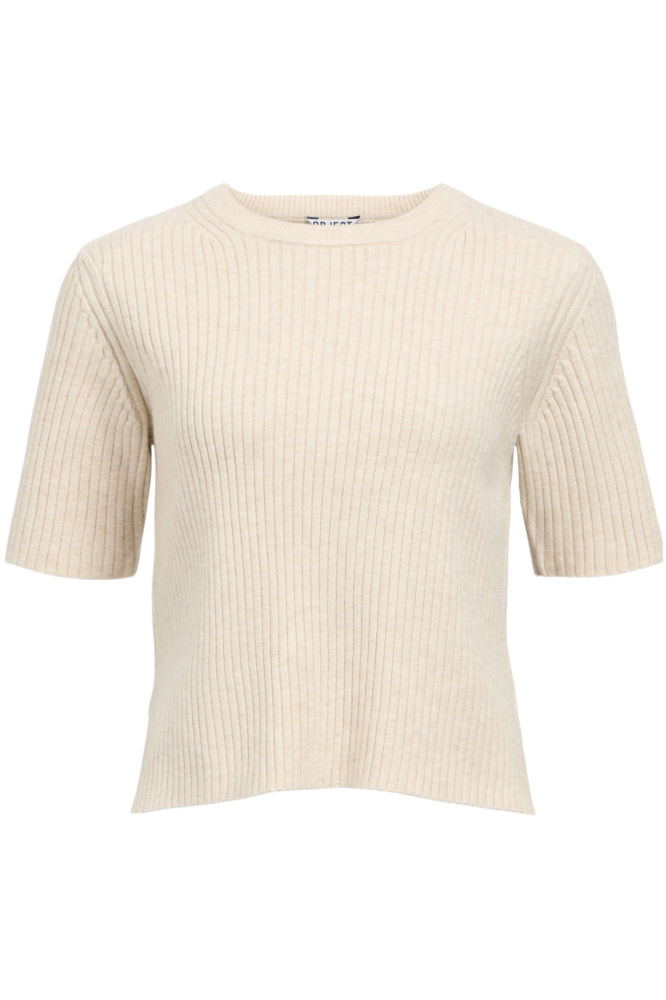 OBJELVA 2/4 RE O-NECK KNIT NOOS 23046911 HUMUS/WHITE SAND